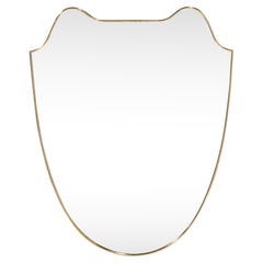 Pair of Italian Mid-Century Modern Curvilinear Shield Brass Framed Mirrors