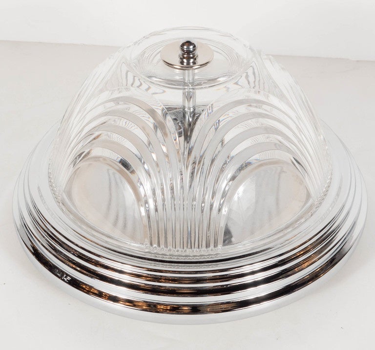 Art Deco Style Flush Mount Chandelier with Chrome Fittings In Excellent Condition In New York, NY