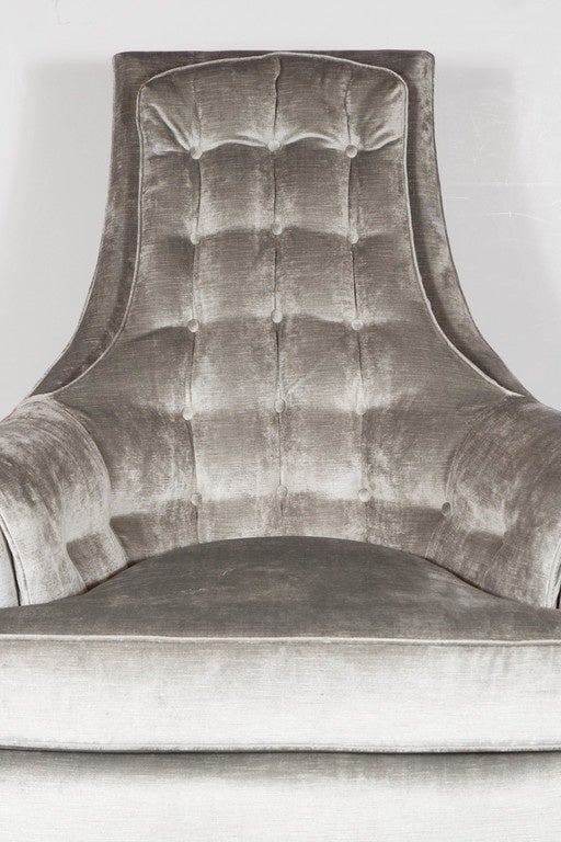Mid-Century Modern Pair of Midcentury Platinum Velvet High Backed Chairs, Manner of James Mont