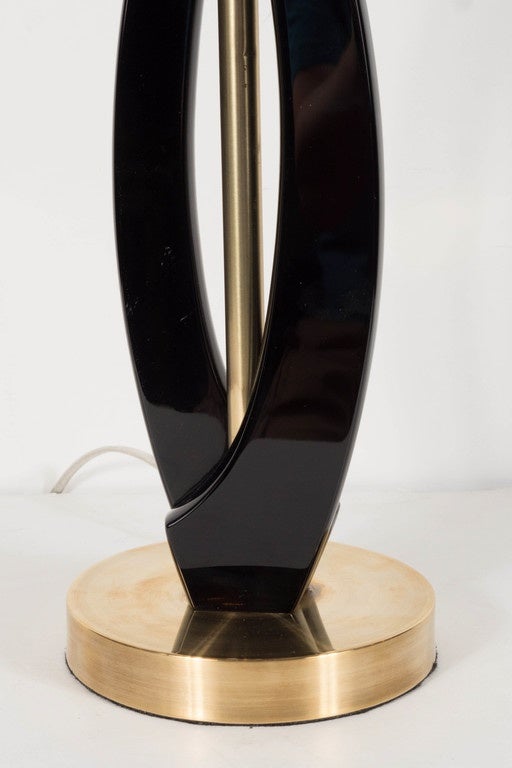 American Pair of Mid-Century Modernist Sculptural Lamps in Ebonized Walnut and Brass