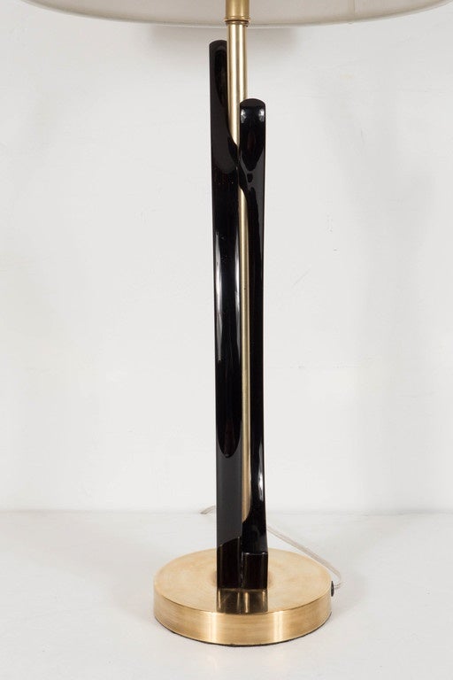 Pair of Mid-Century Modernist Sculptural Lamps in Ebonized Walnut and Brass 1