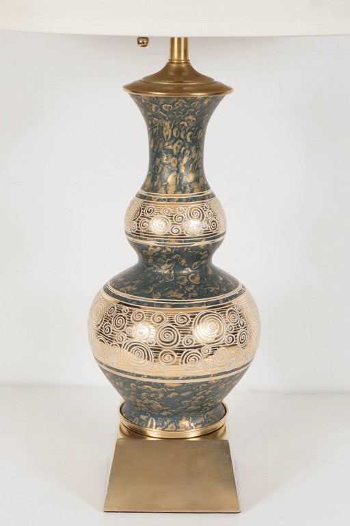 Gorgeous Pair of Mid-Century Modernist Hand-Painted Glass Table Lamps