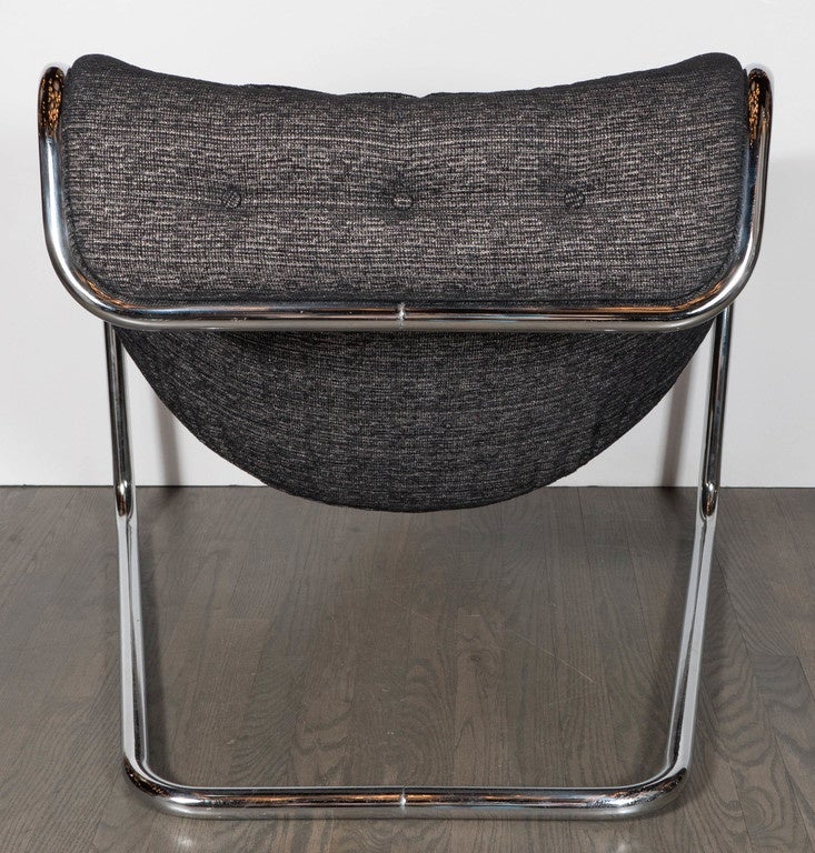 Mid-Century Modernist Tubular Angled Cantilever Chair and Metallic Upholstery 1