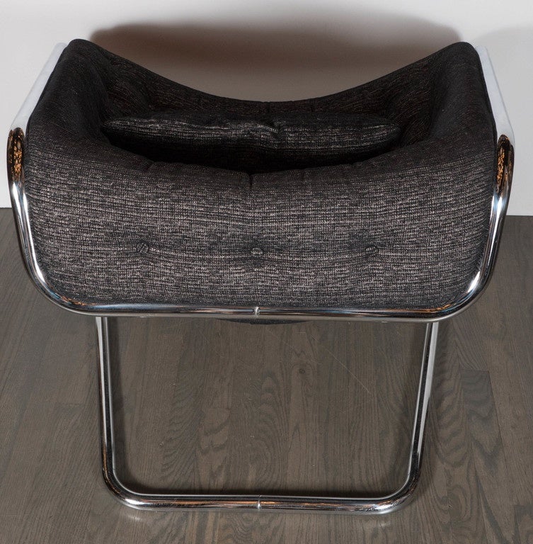 Mid-Century Modernist Tubular Angled Cantilever Chair and Metallic Upholstery 2