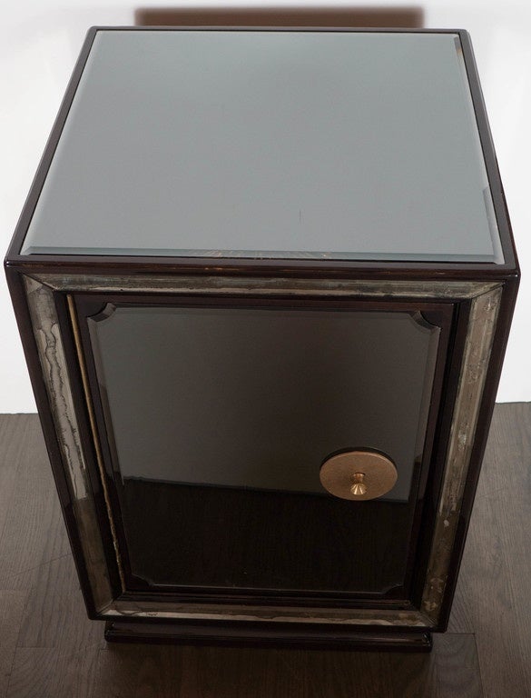 Mid-Century Modernist Smoked Mirror Side Table in the Manner of James Mont 1