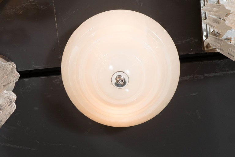 Art Deco Skyscraper Style Four-Tiered Alabaster Flush Mount with Chrome Fittings For Sale 1