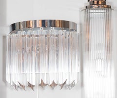 Brilliant Pair of Mid-Century Modernist Camer Crystal Sconces with Chrome Frame