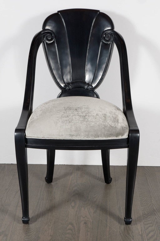 Art Deco Vanity Chair in the Manner of Ruhlmann in Ebonized Walnut