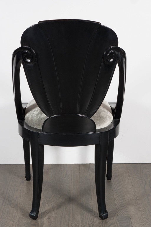 Art Deco Vanity Chair in the Manner of Ruhlmann in Ebonized Walnut at