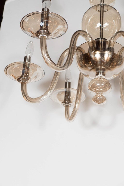 Mid-Century Modernist Handblown Murano Glass Six-Arm Chandelier