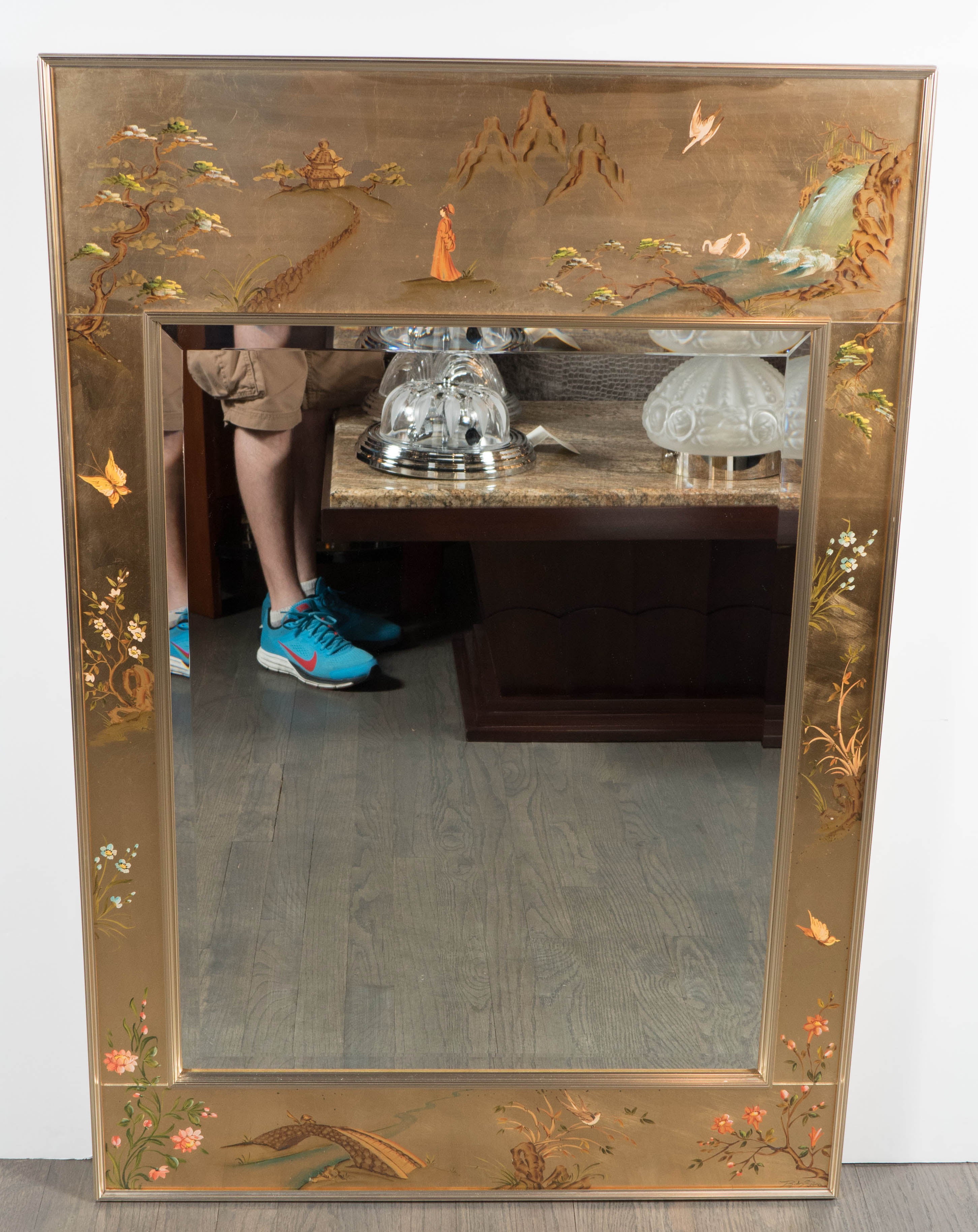 La Barge Chinoiserie Reverse Hand-Painted and Gilded Mirror