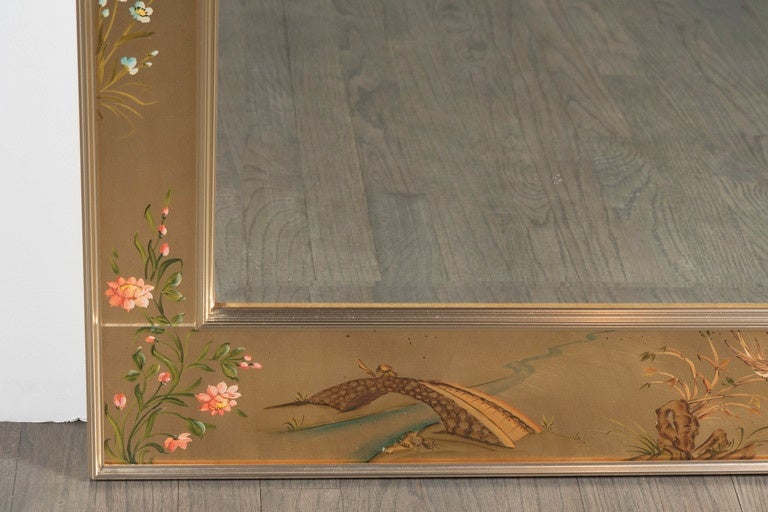 La Barge Chinoiserie Reverse Hand-Painted and Gilded Mirror In Excellent Condition In New York, NY