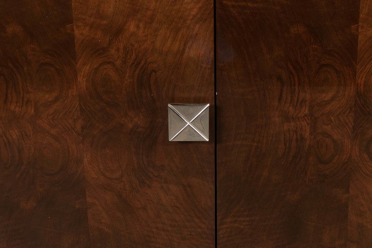 Mid-Century Modernist Book-Matched Burled Walnut Sideboard with Geometric Pulls