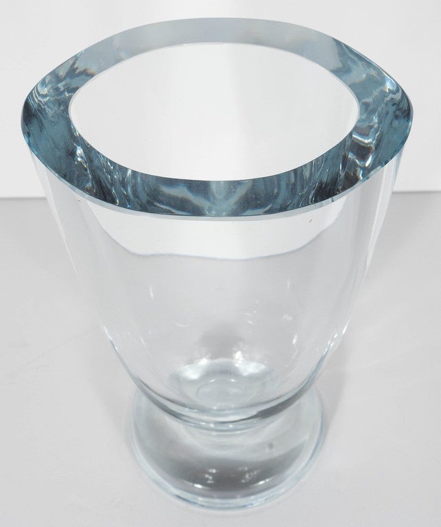 Swedish Stunning Mid-Century Modernist Glass Vase by Stromberg in Ice Blue