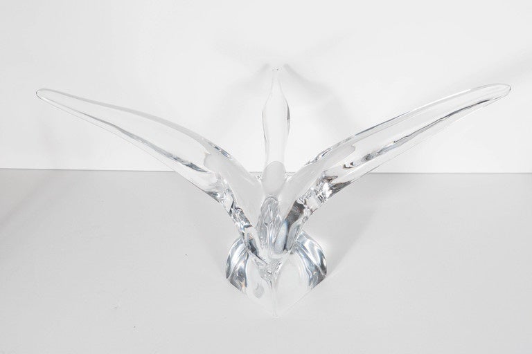 French Exquisite Modernist Crystal Bird in Flight Sculpture by Daum