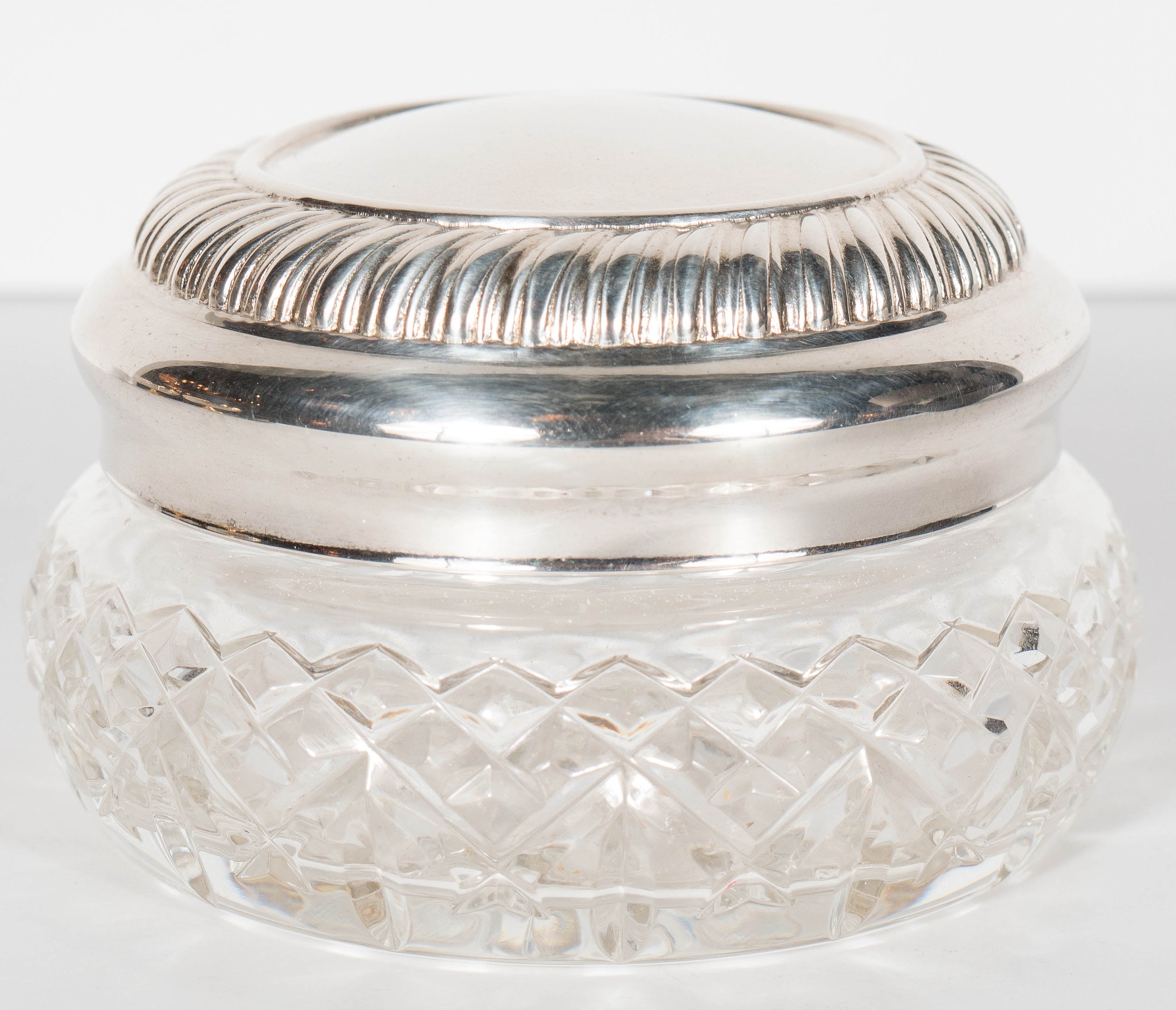 1940s Elegant Cut Crystal and Silver Plate Covered Box