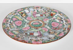 Chinese Rose Medallion Porcelain Plate with Floral and Everyday Life Decoration