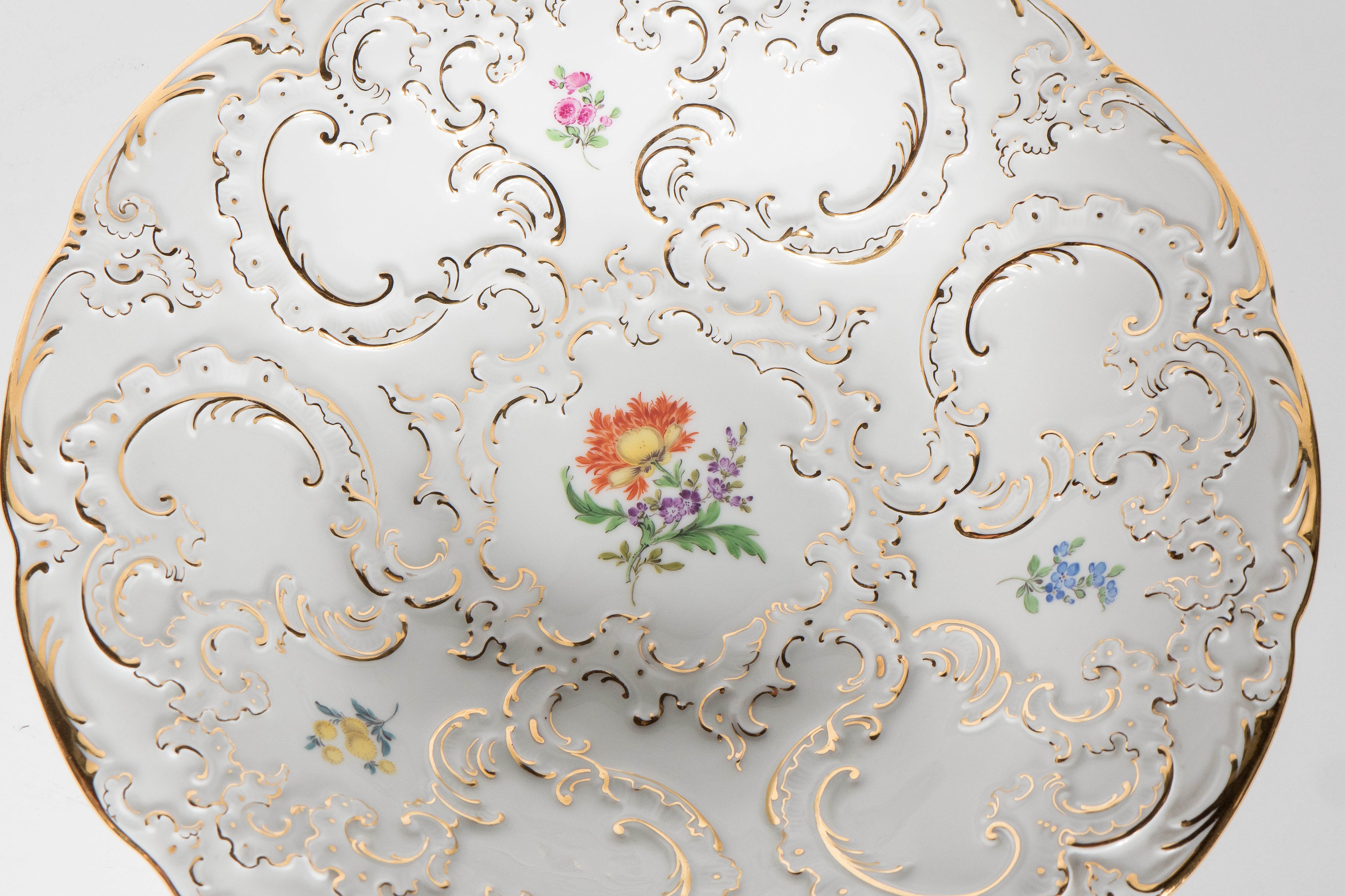 Baroque Revival Exquisite Classical Relief-Form Porcelain Bowl with Floral Design by Meissen