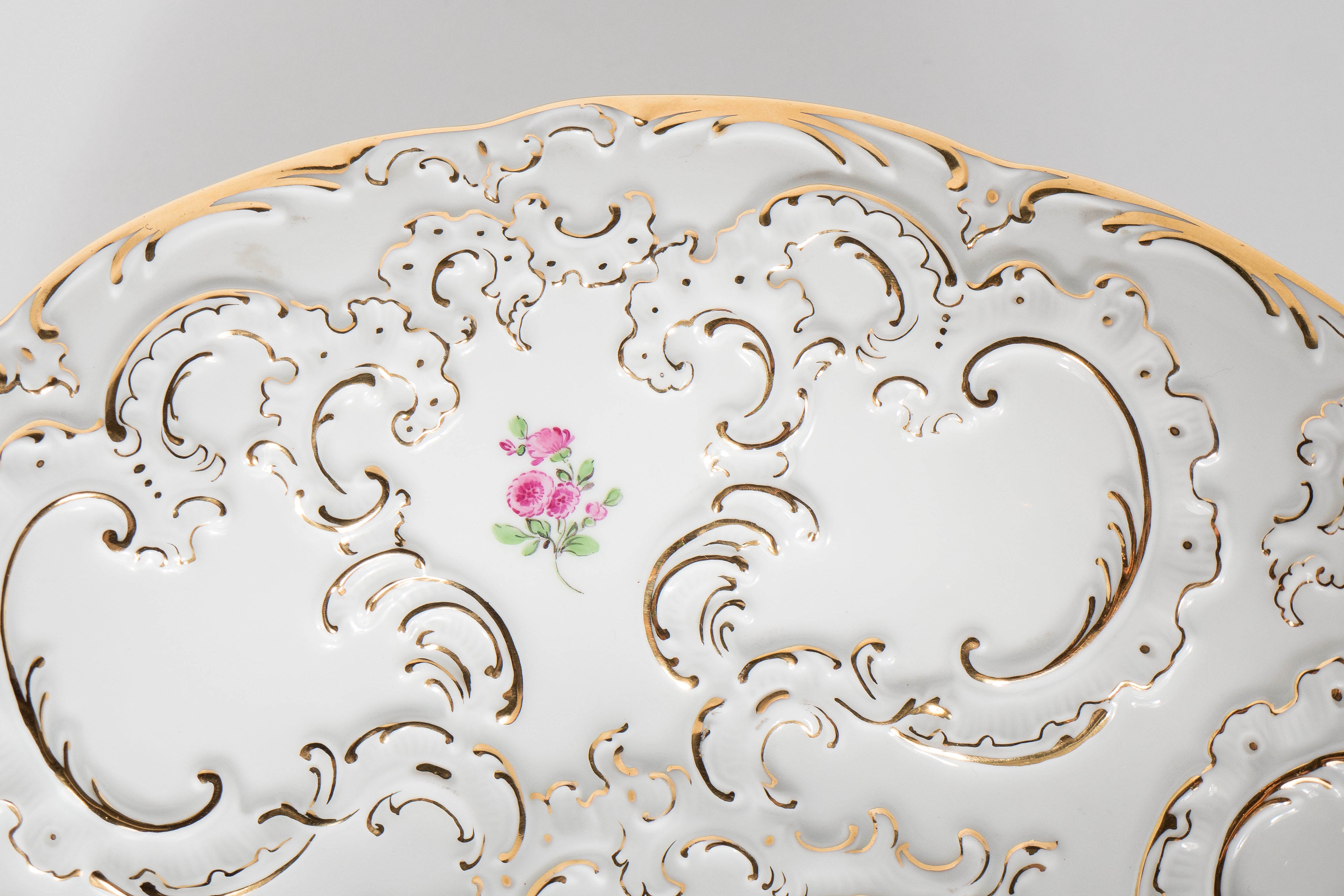 German Exquisite Classical Relief-Form Porcelain Bowl with Floral Design by Meissen