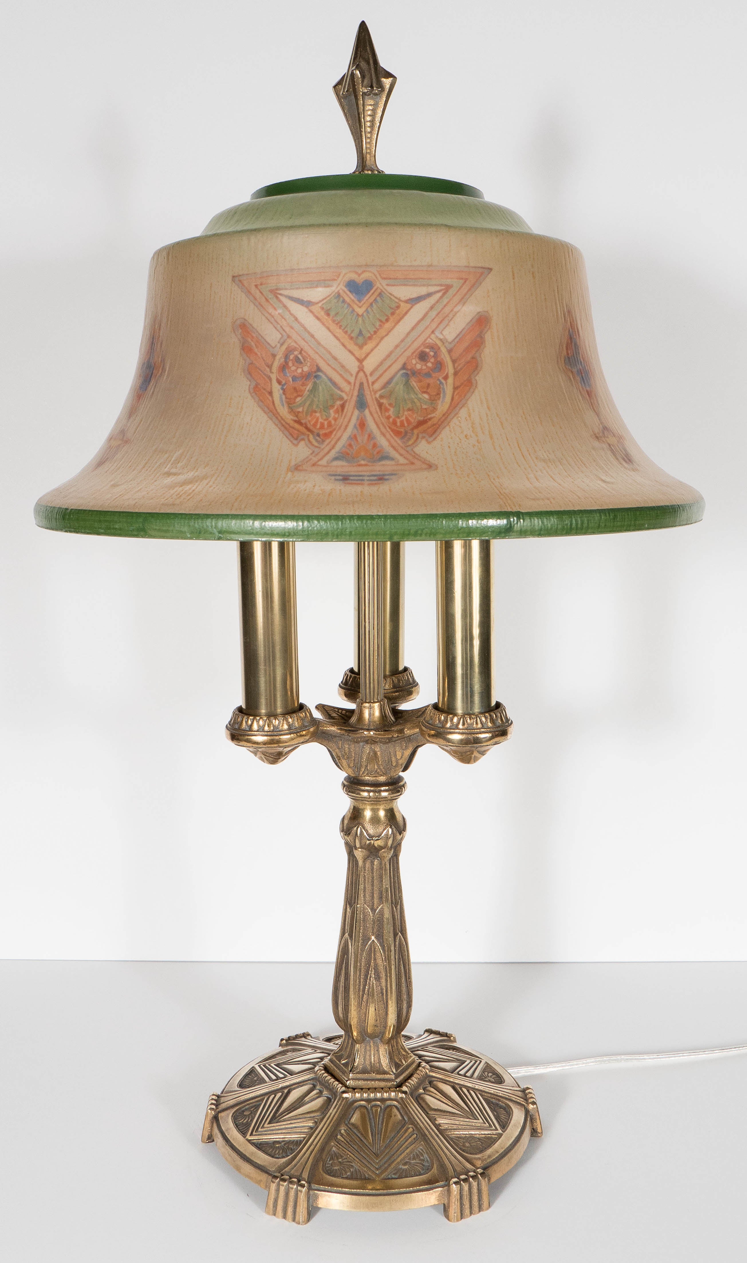 Art Deco Reverse Painted and Brass Table or Desk Lamp by Pairpoint