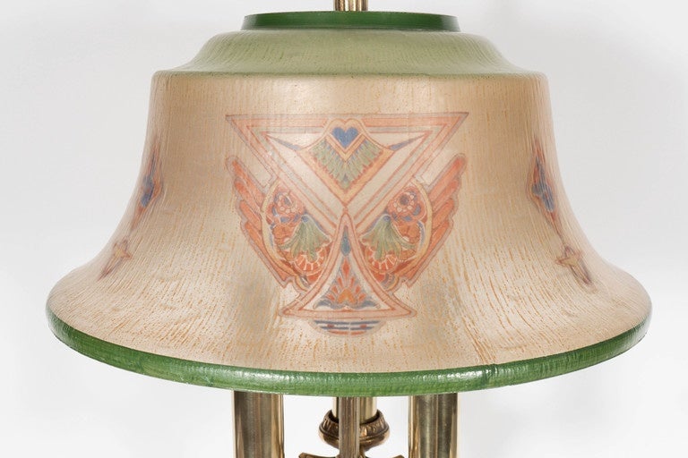 Art Deco Reverse Painted and Brass Table or Desk Lamp by Pairpoint In Excellent Condition In New York, NY