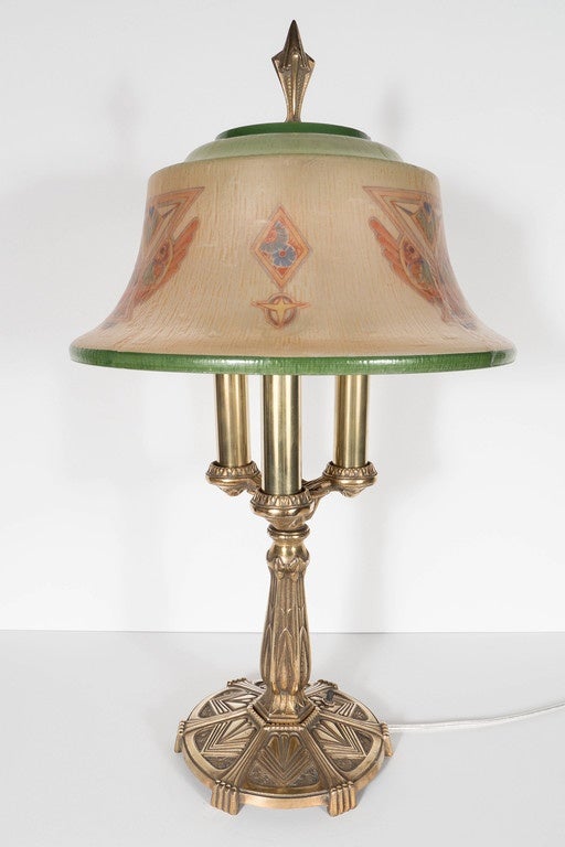 Art Deco Reverse Painted and Brass Table or Desk Lamp by Pairpoint 2