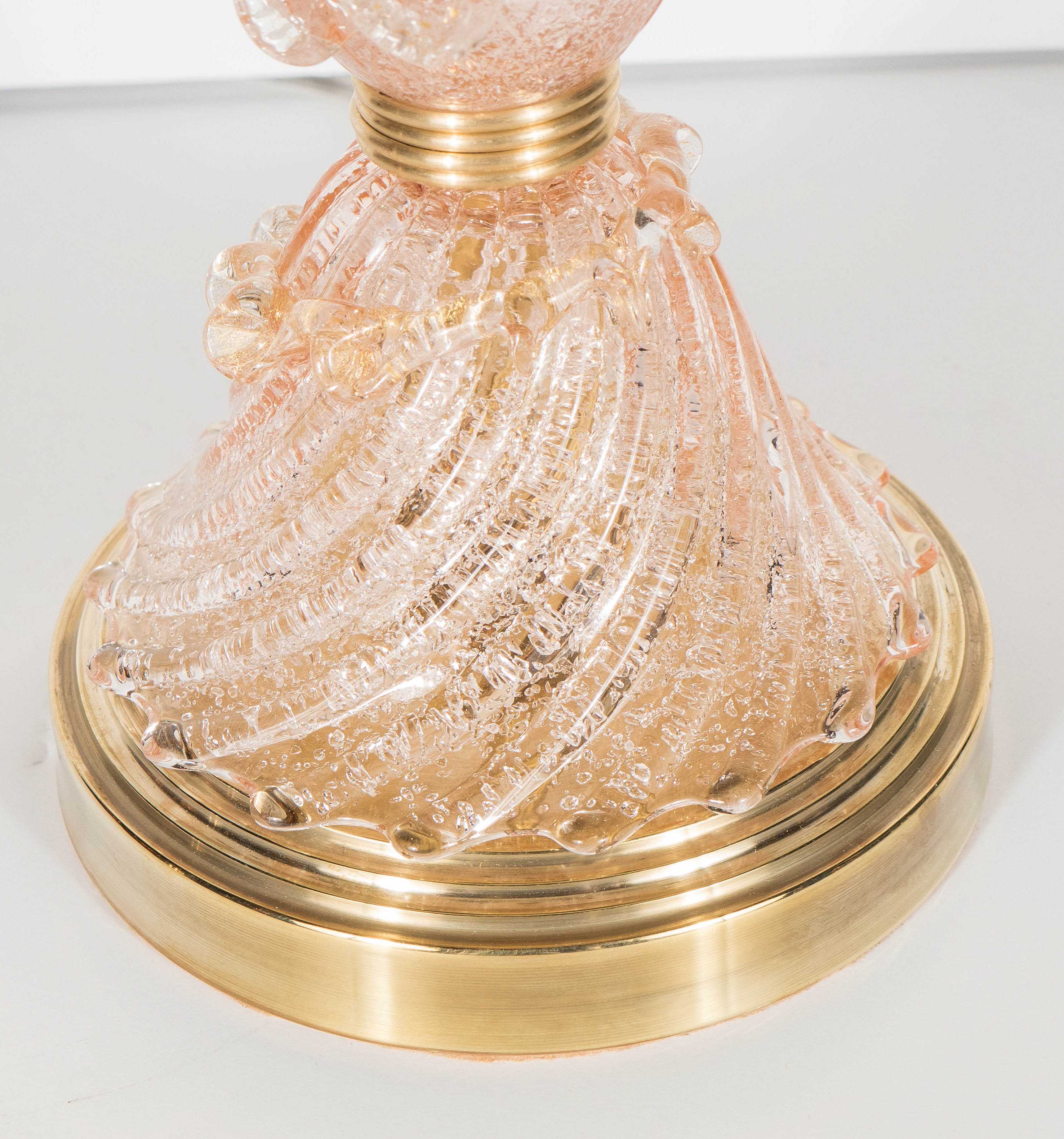 Mid-20th Century Murano Glass Cordonato D'Oro Lamp by Barovier e Toso in Rose and Gold