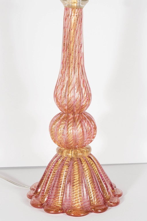 Exquisite Pair of Murano Cordonato D'oro Table Lamps by Barovier e Toso