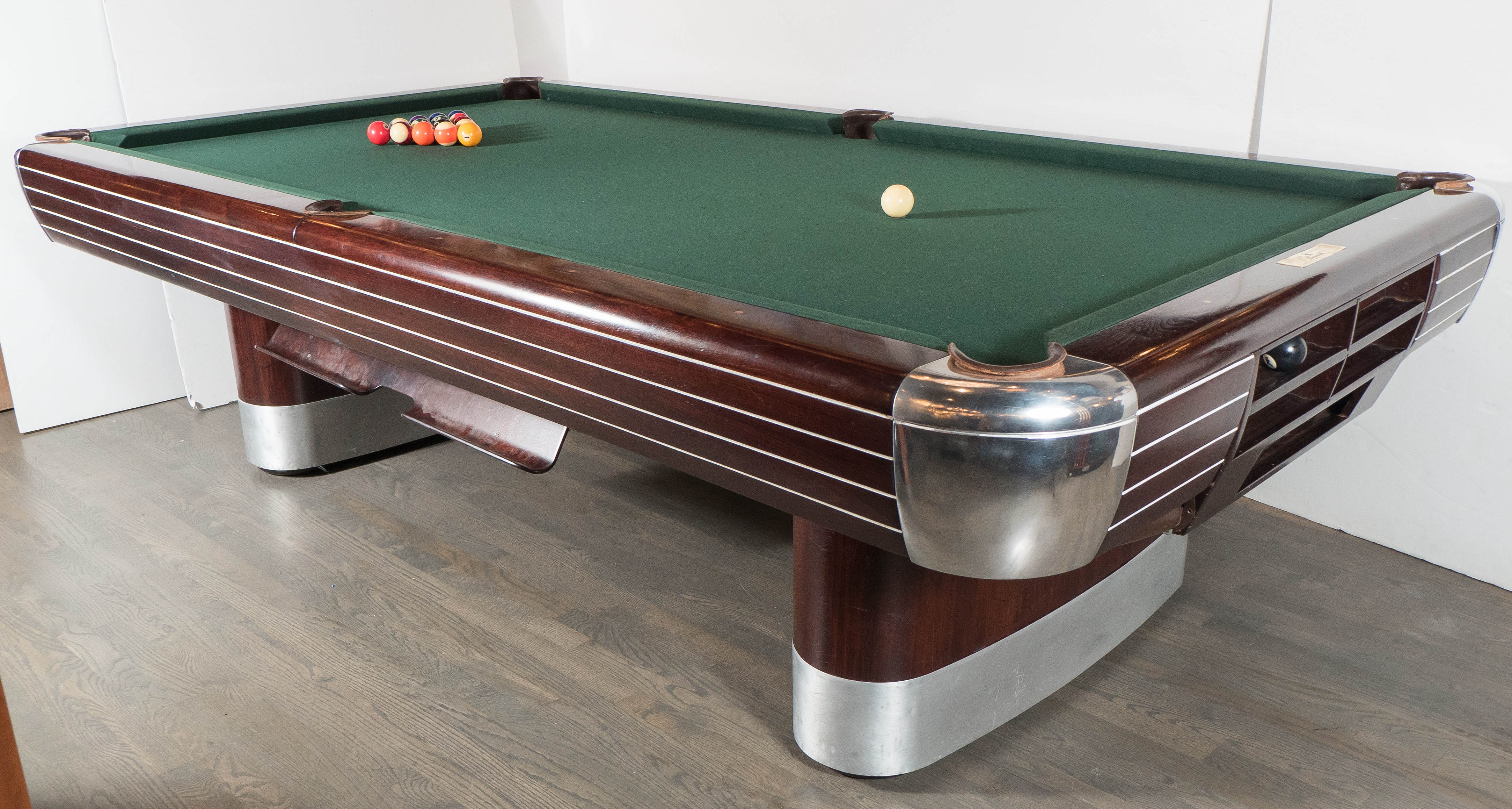 Art Deco Brunswick Pool Table in Rosewood with Brushed and Polished Aluminum
