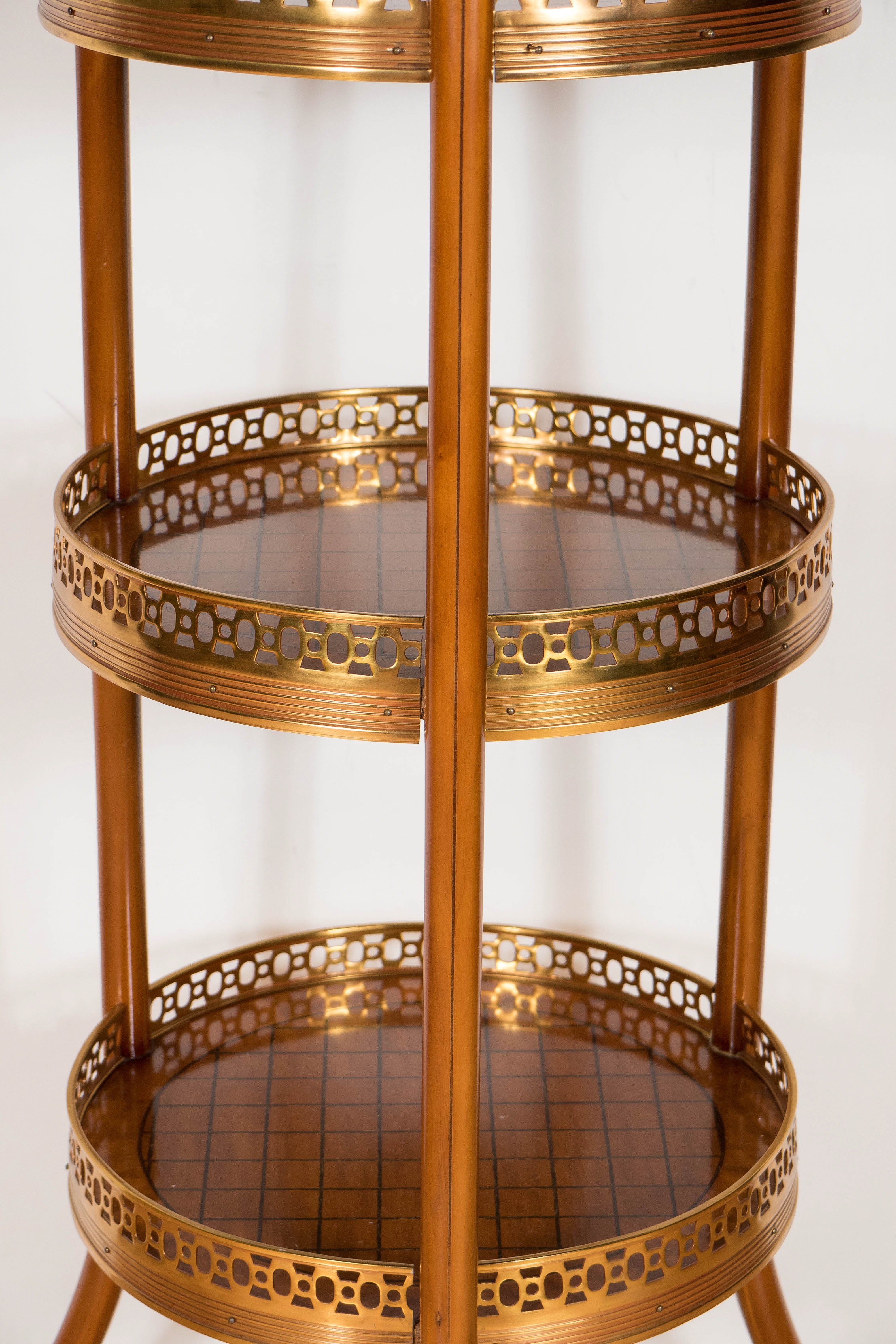 Louis XIV  Elegant Three-Tiered Table in Amboyna Wood with Gilded Brass Cage and Accent