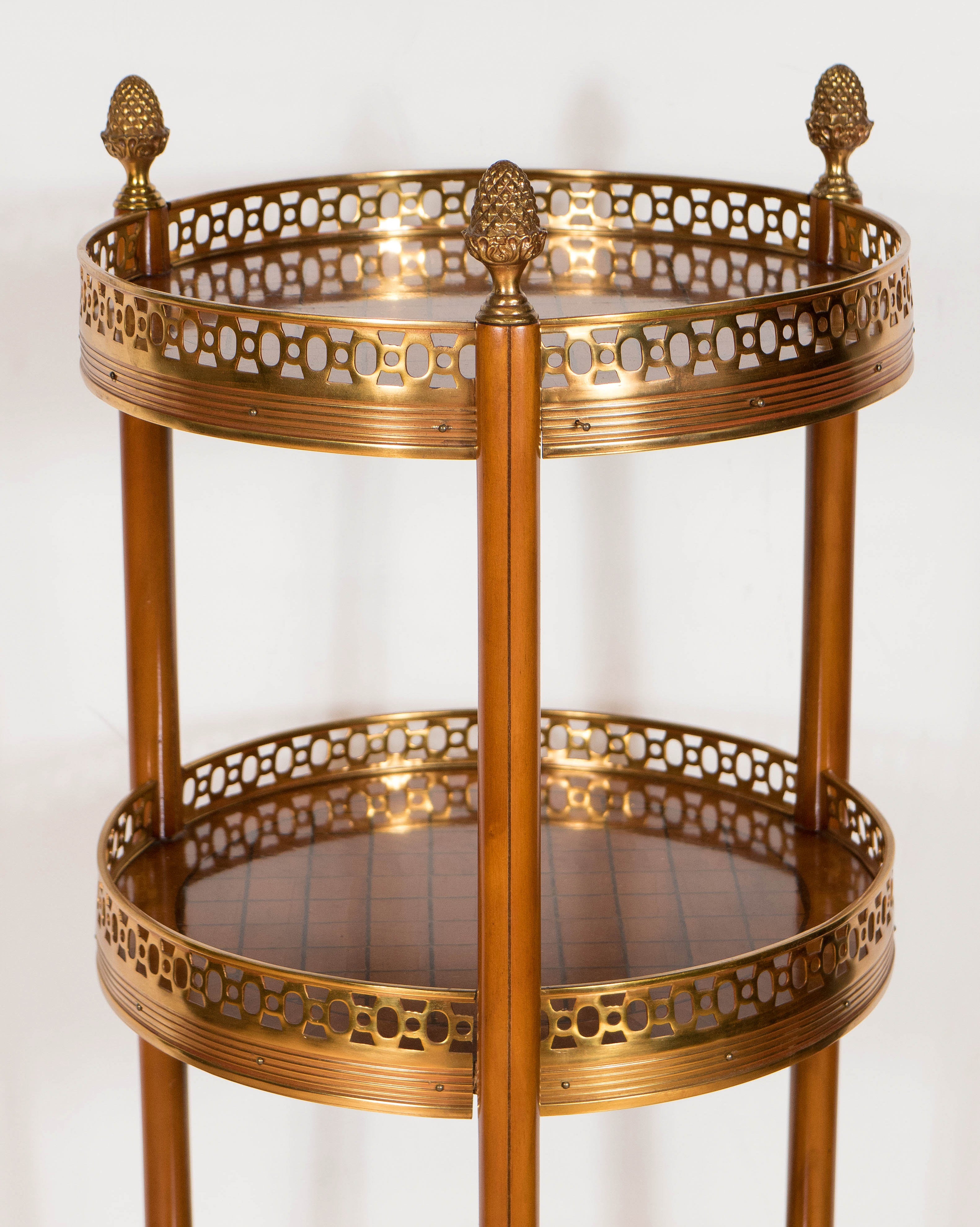 French  Elegant Three-Tiered Table in Amboyna Wood with Gilded Brass Cage and Accent