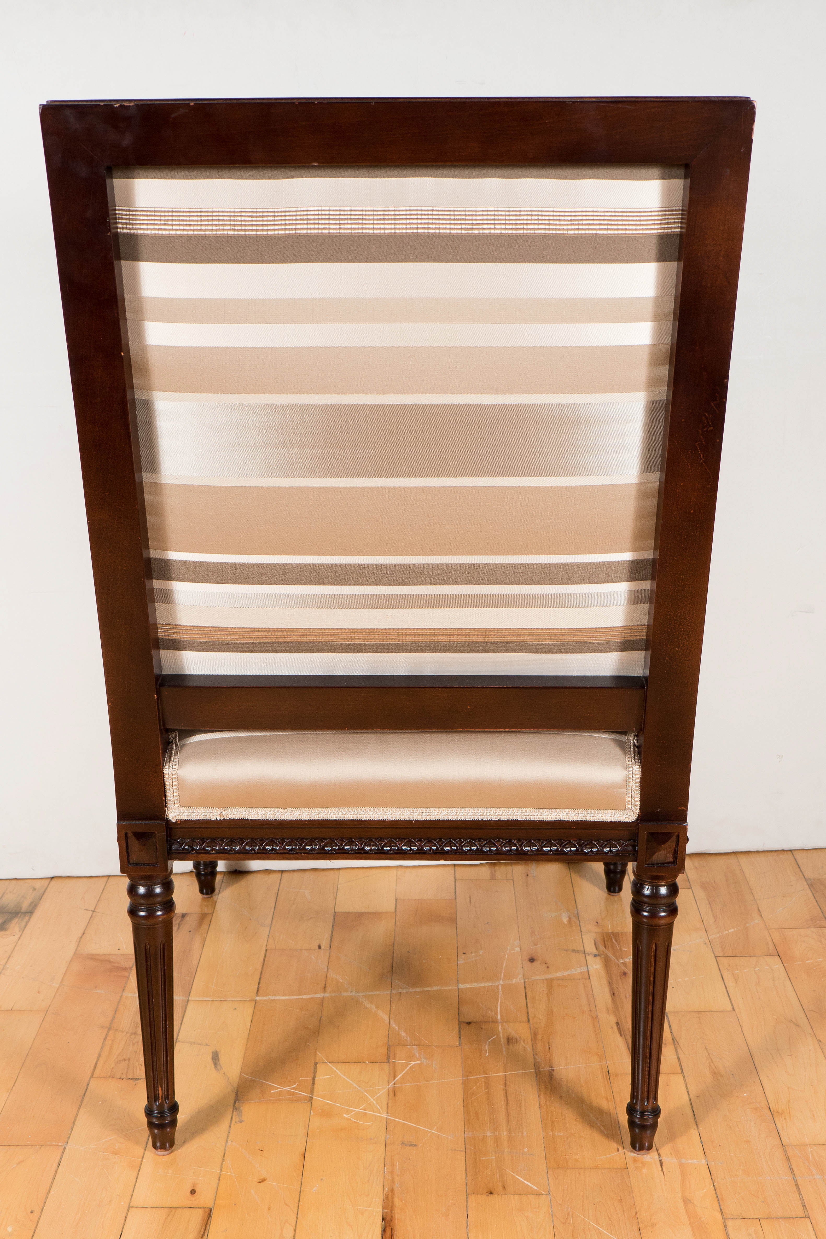 American Hollywood Regency Occasional Chair in Ebonized Mahogany and Striped Silk Fabric