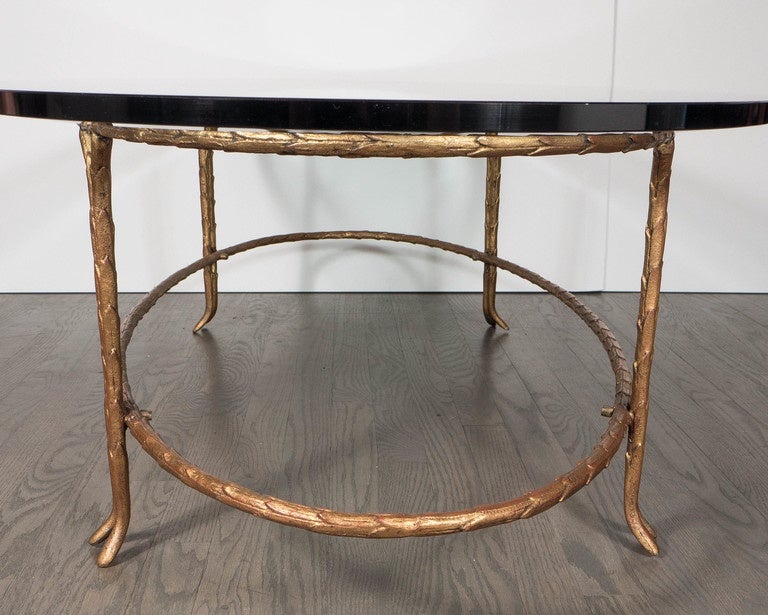 Elegant Bagues Gilt Bronze Oval Cocktail Table with Beveled Glass Top 1