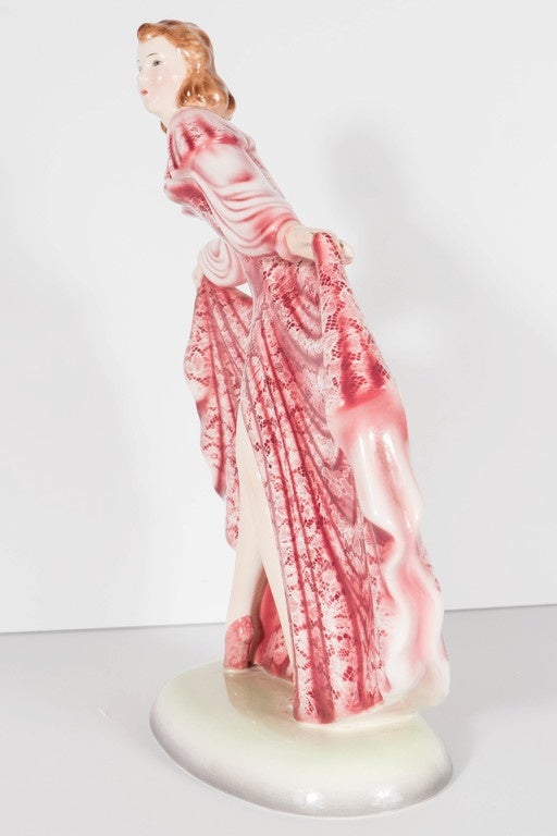 Ceramic Girl in Lace Foliage Rose Dress by Stephan Dakon for Goldscheider 1
