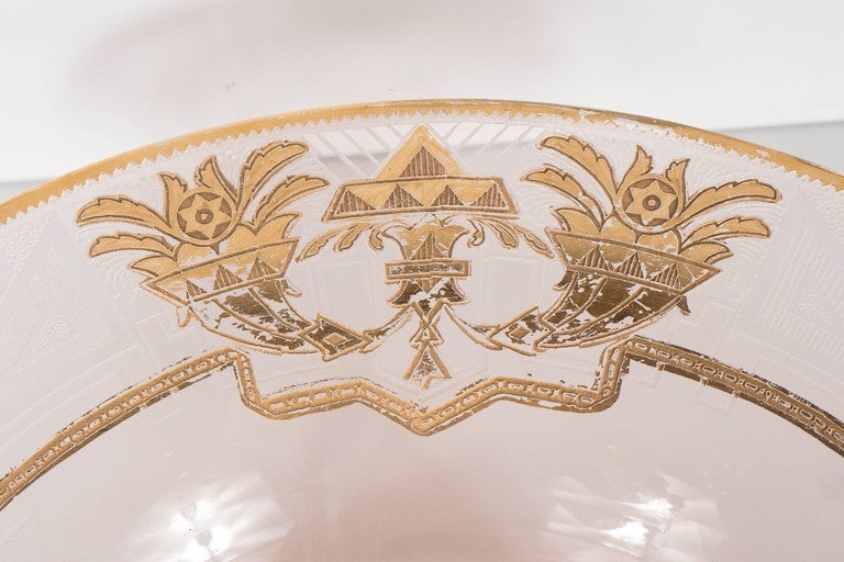 French Art Deco Relief Etched and 24-Karat Gilt Relief Bowl For Sale