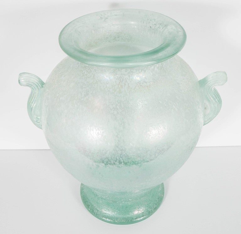 Handblown Murano Glass Vase With Scrolled Arms in the Manner of Karl Springer In Excellent Condition For Sale In New York, NY