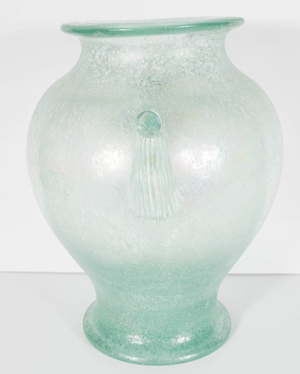 Late 20th Century Handblown Murano Glass Vase With Scrolled Arms in the Manner of Karl Springer For Sale
