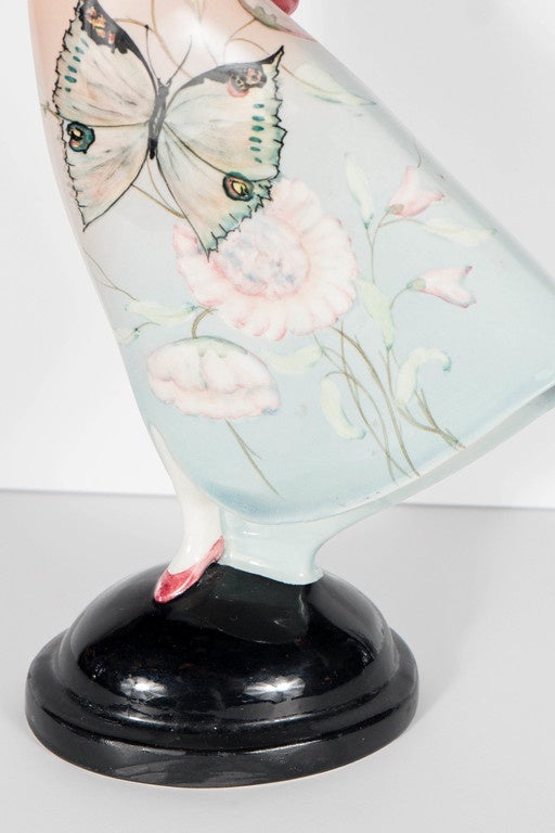 Austrian Ceramic Dancer Girl Made in England by Goldscheider with Butterfly Dress