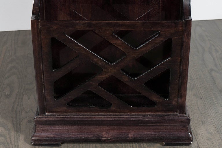 Art Deco Magazine or Telephone Table with Inlaid Walnut and Brass, Bakelite Pull 1