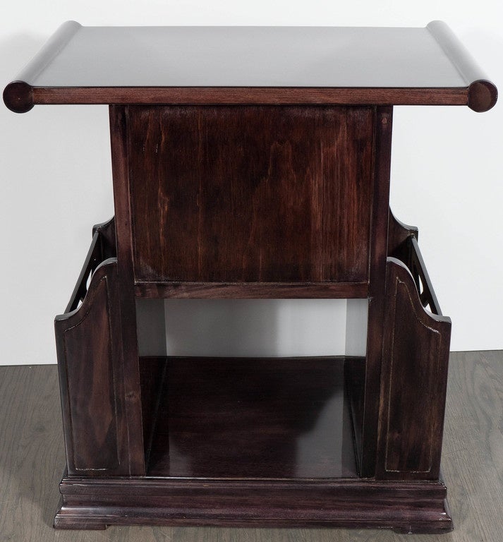 Art Deco Magazine or Telephone Table with Inlaid Walnut and Brass, Bakelite Pull 2