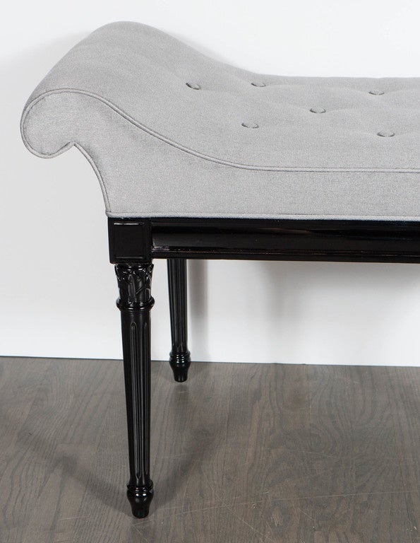 1940s Hollywood Regency Style Scroll Arm Button Tufted Bench by Grosfeld House