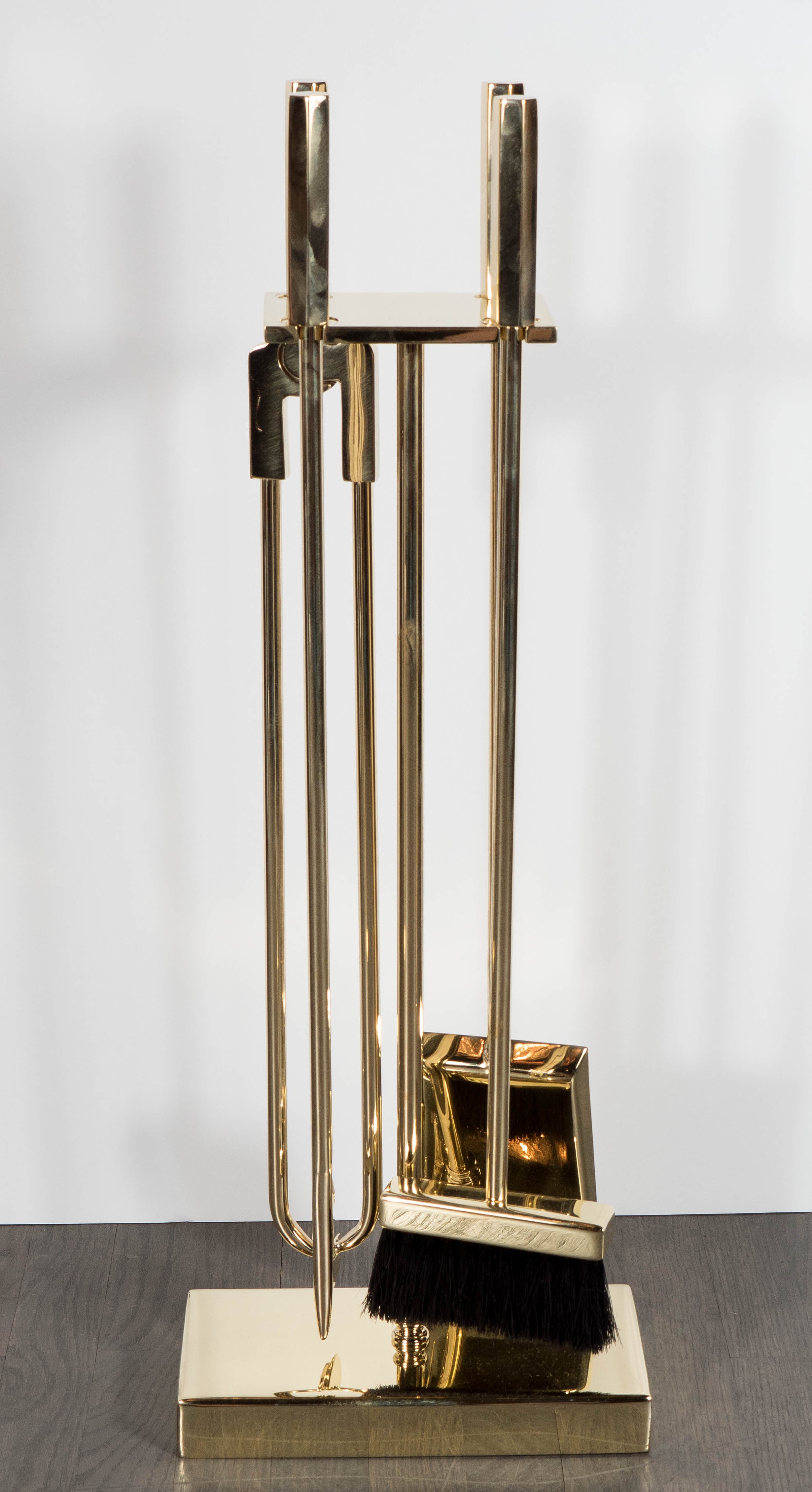 Custom Modernist Four-Piece Fire Tool Set in Polished Brass