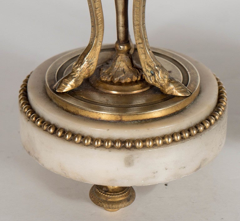 Louis Philippe Pair of Fine French Ormolu and Alabaster Candlesticks with Goat & Hoof Motif For Sale