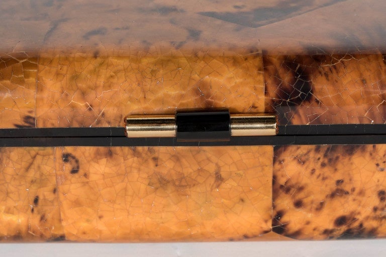 Penshell Box Penshell Box in Tortoise Motif with Brass Handle and Swarovski Crystal ...