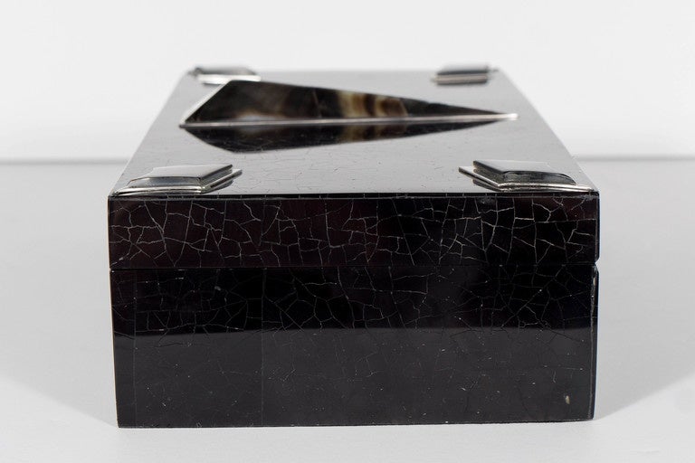 20th Century Exquisite Black Lacquer box w/ Cracqueleur varnish and mother-of-pearl Detailing