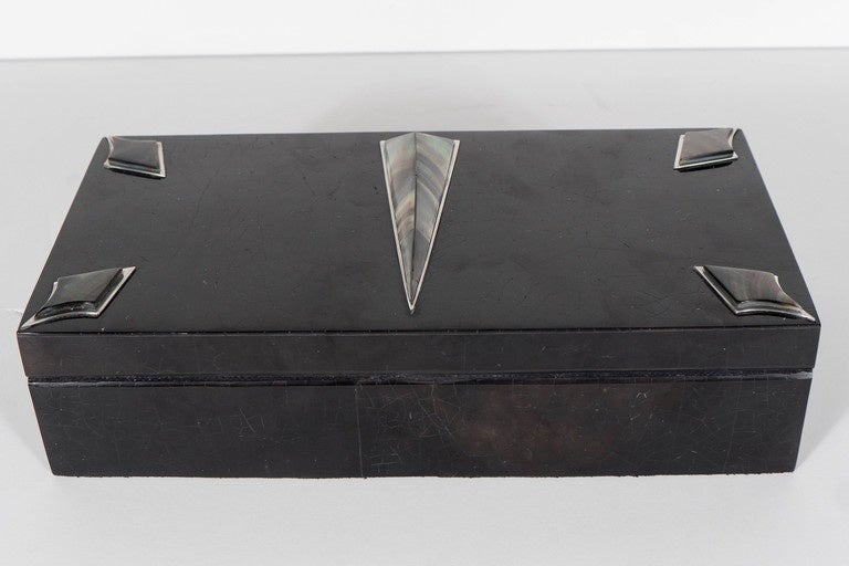 Exquisite Black Lacquer box w/ Cracqueleur varnish and mother-of-pearl Detailing 1