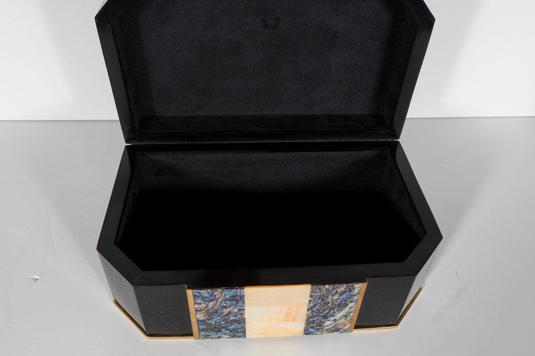 20th Century Blacktab Shell Box with Kabibi and Tahiti Shell Inlays with Brass Trims