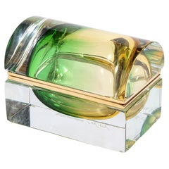 Hand Blown Murano Glass Box in Emerald and Citrine Gradient