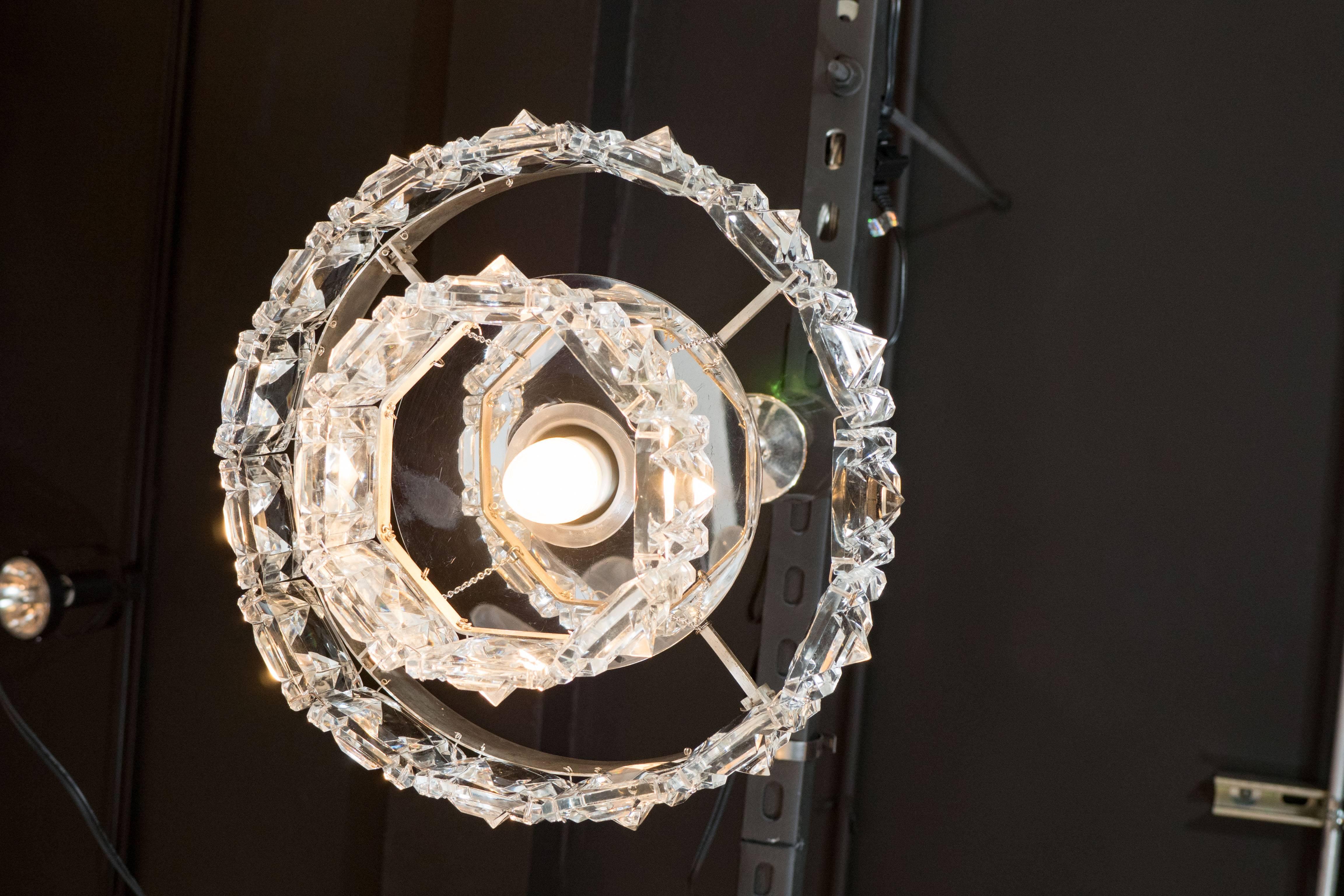 Two-Tiered Crystal Segmented Chandelier with Chrome Fittings by Kinkeldey In Excellent Condition For Sale In New York, NY