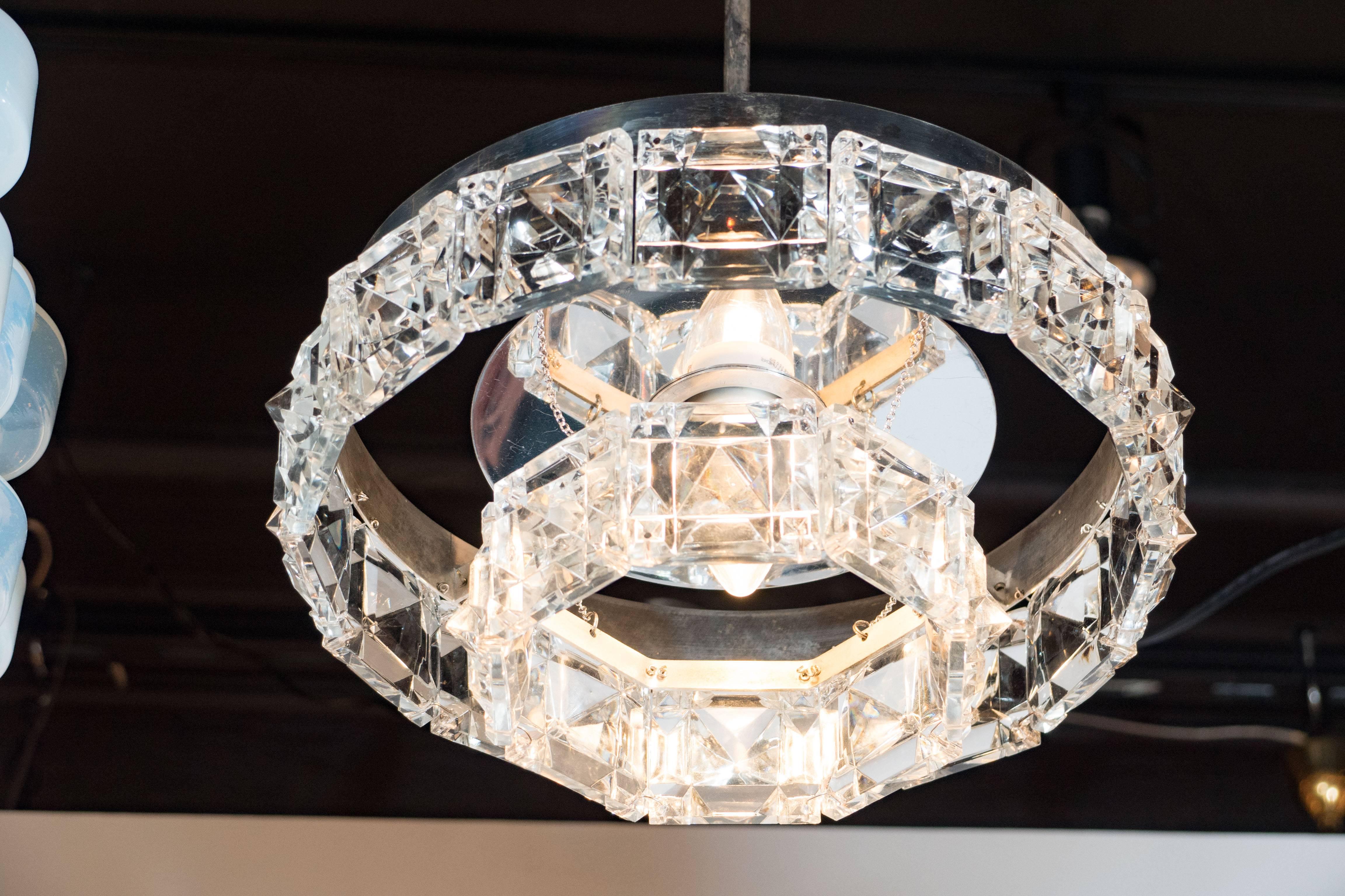 Austrian Two-Tiered Crystal Segmented Chandelier with Chrome Fittings by Kinkeldey For Sale